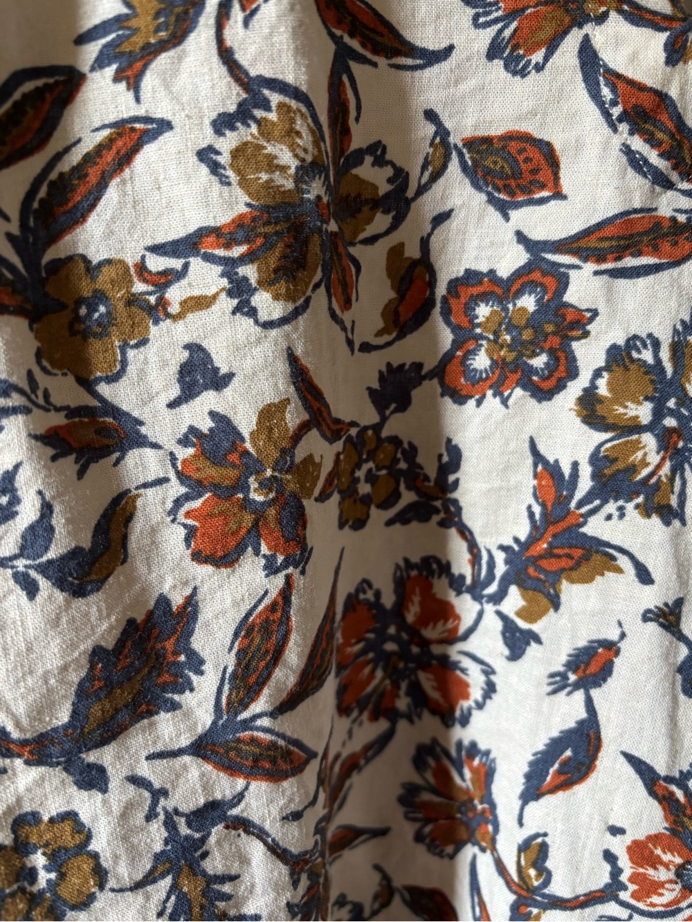 Faherty Ivory Floral V-Neck Blouse with Brown and Rust Accents - Picture 3 of 9